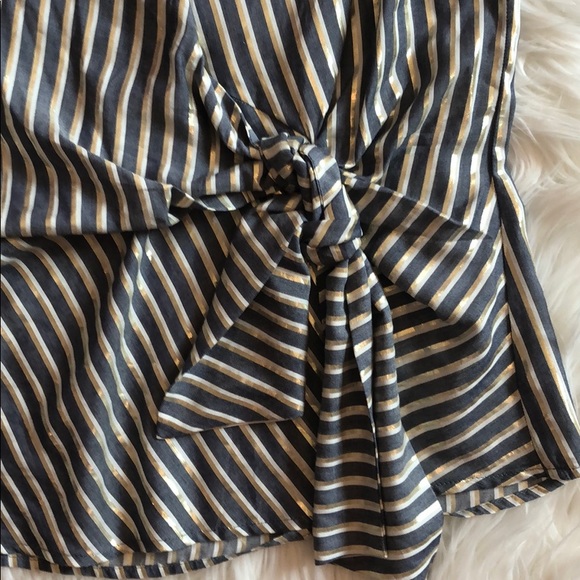 Anthro Eva Franco Lurex Gold Striped Tie Front Top - Picture 5 of 8